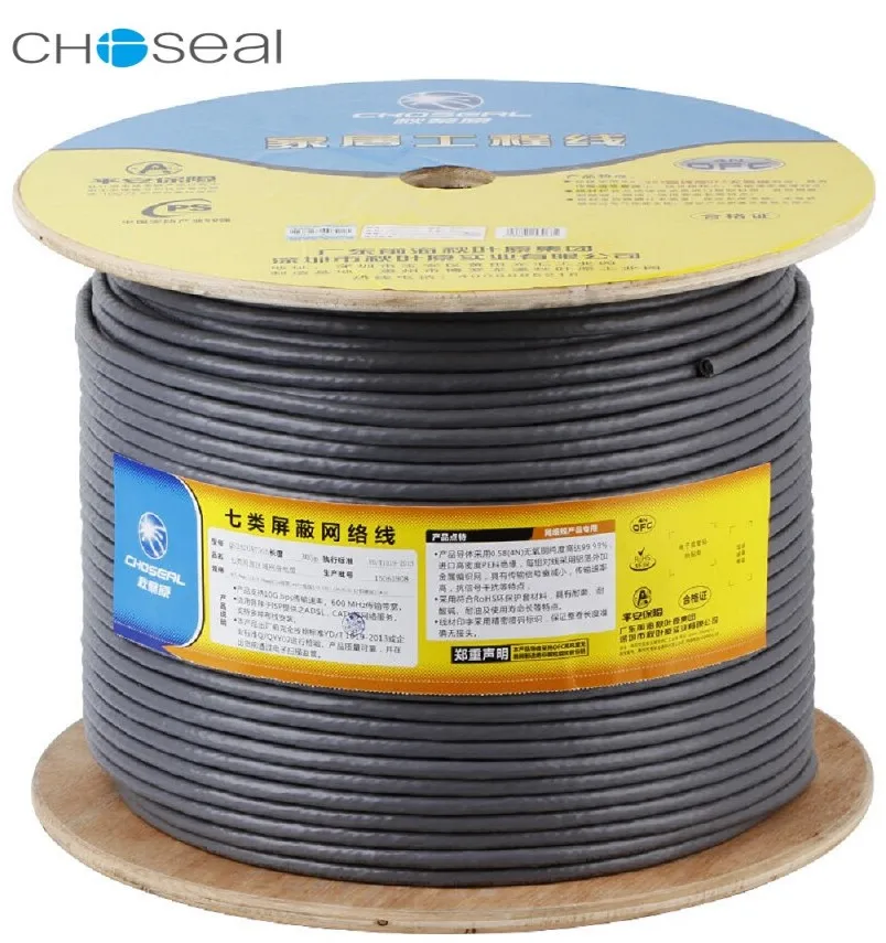 Choseal QS6172A Cat7 Ethernet Cable 10 Gigabit Double Shielding Cat 7 Pure Oxygen-free Copper Core Cable 50M/100M