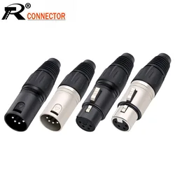 1pc Male/Female 4Pin XLR Microphone Audio Cable Plug Connectors Cannon Cable Terminals Black&Silver