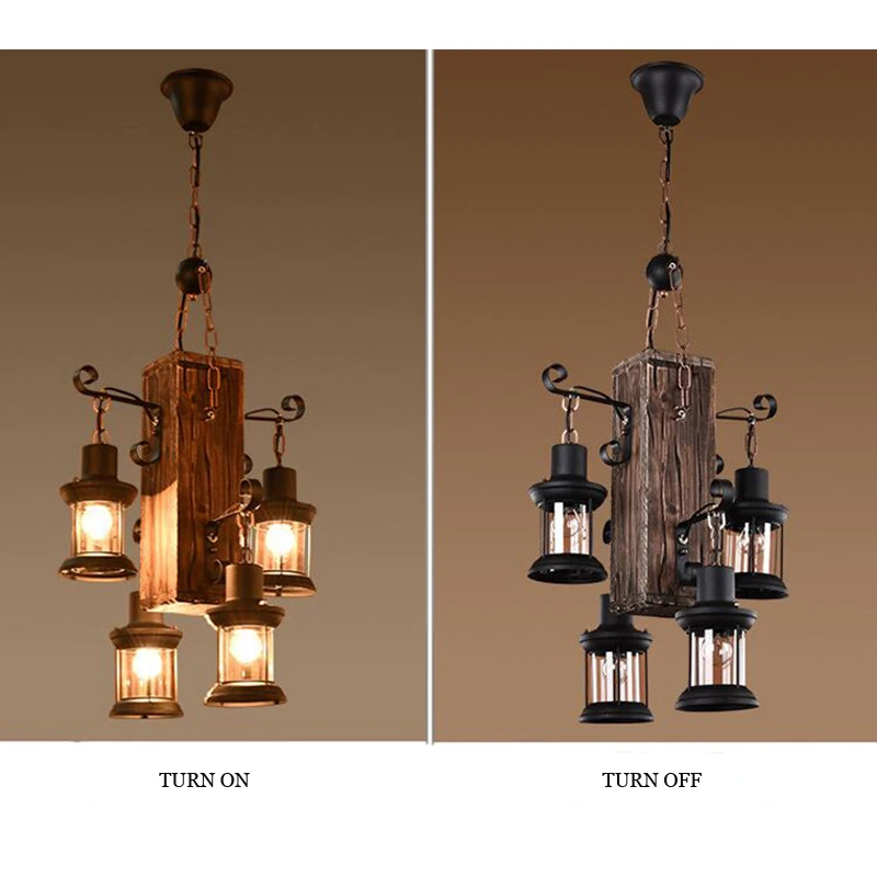 Loft Vintage Chandelier Nostalgic Farmhouse Restaurant Dining Room Kitchen Wooded Pendant Lamp Bedroom Cafe Table Droplight