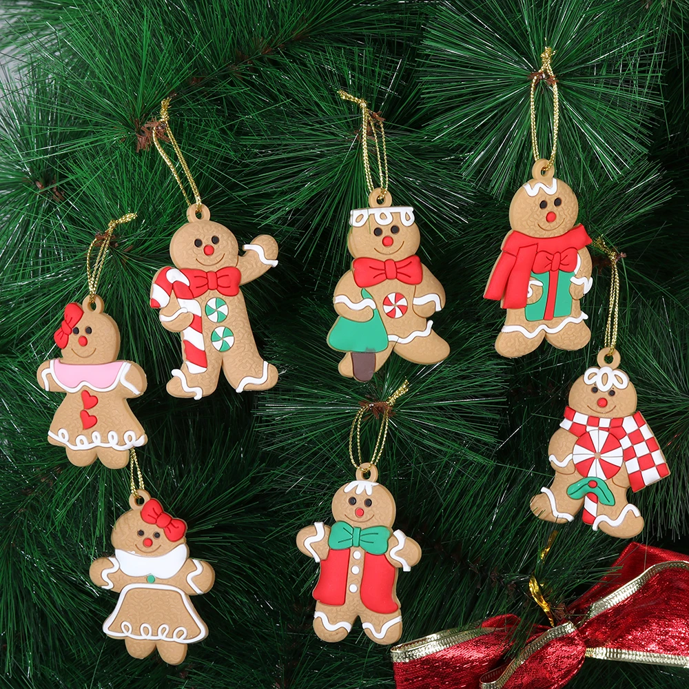 12pcs Big Sale! Gingerbread Man Christmas Tree Ornaments Xmas Soft PVC Gifts Living Room Decorating Festival Home Decoration