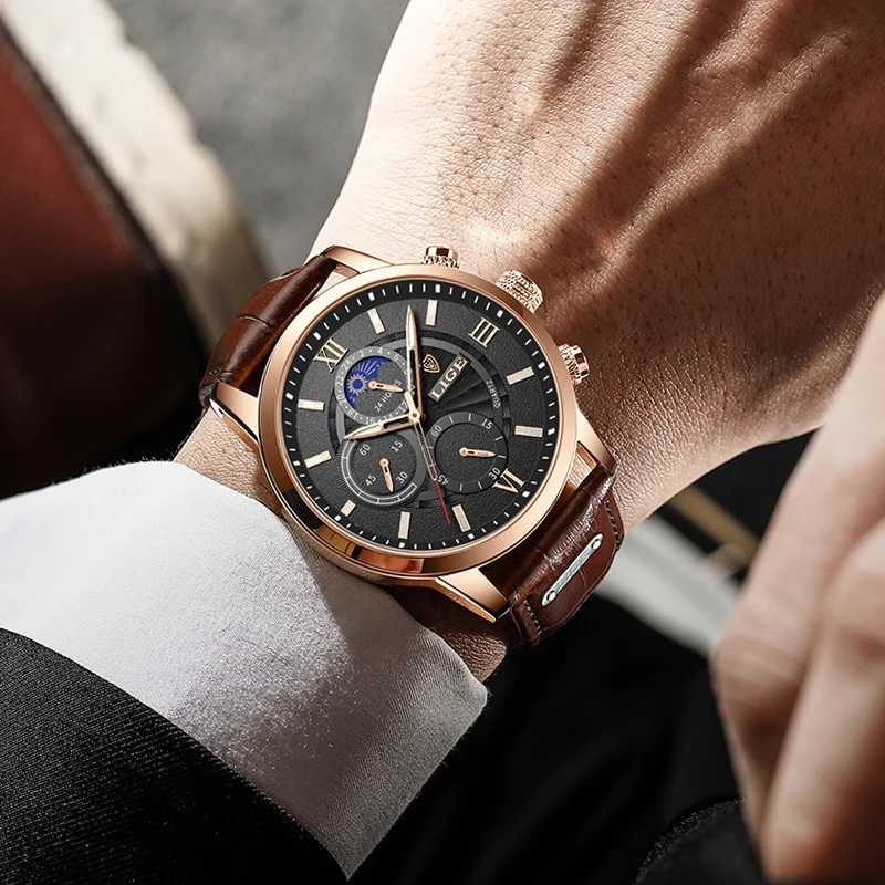 2023 New Men Watch LIGE Brand Sports Watches For Mens Quartz Clocks Man Casual Leather Waterproof Wrist Watch Relogio Masculino