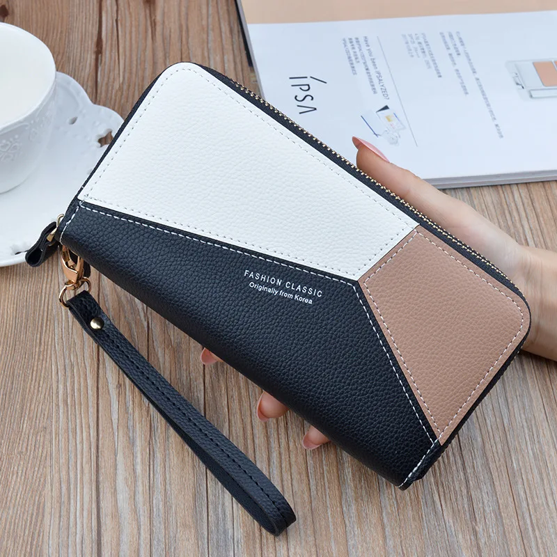 PU Leather Double Zipper Women's Wallets Large Capacity Female Splicing Coin Purses Card Holder Clutch Money Bag Free Shipping