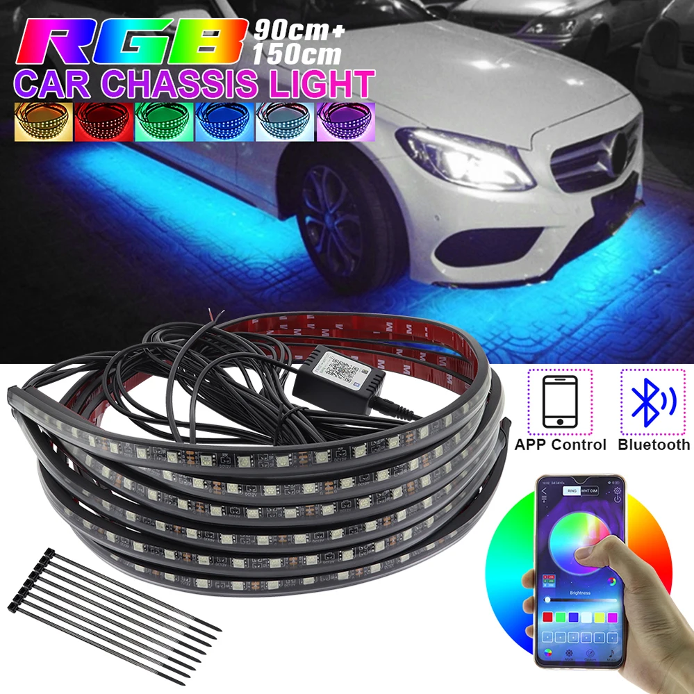 

4PCS RGB LED Decor Light Strip Car Chassis Lights Waterproof Pedal Lamp Flash Strobe Atmospher Music Lights Mobile phone Control