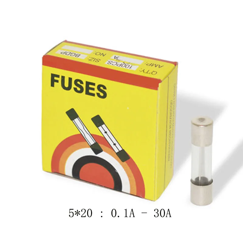 10/20/50/100 pieces 5x20mm fast-acting glass tube fuse matching kit 0.1A-30A F2AL 2.5A 250V fast-acting fuse