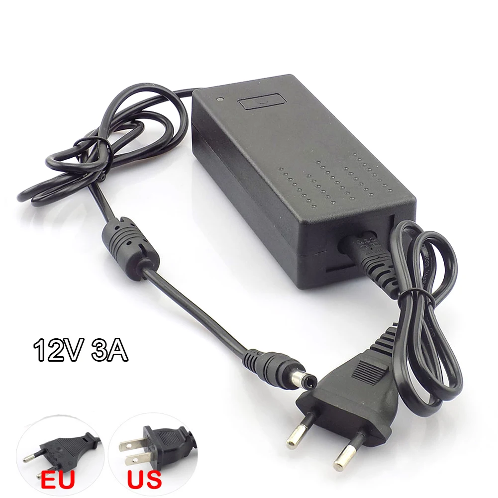 AC DC 240V 12V 3A US EU Plug LED Power Adapter Supply Charger driver adaptor for LED Strip Lamp light 5.5mm x 2.1mm