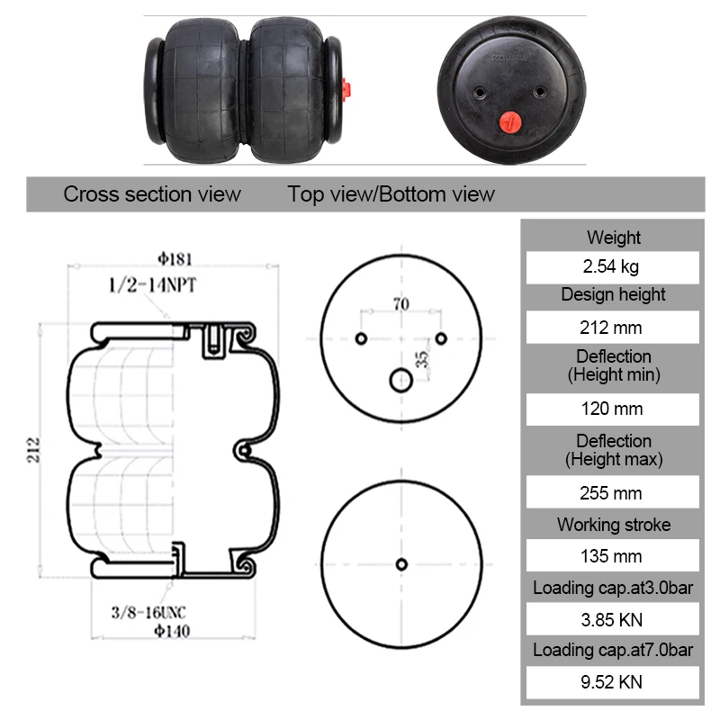 2E2600 Double convolute air spring airbag Air Ride Suspension Bag pneumatic bag shock absorber