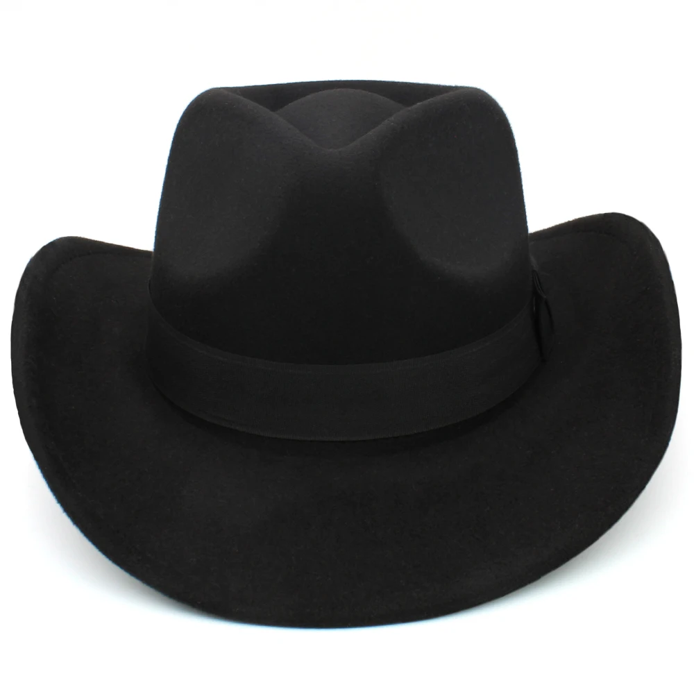 Men Women Wool Western Cowboy Hats Wide Brim Panama Caps Outdoor Sombrero Travel Fedora Sunbonnet Party Adjustable Size M-L