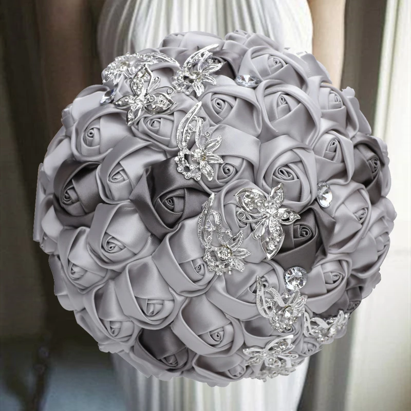 

1pc/lot Grey and Sliver Bridal Wedding Bouquets Stunning Beaded Crystal Brooch Stitch Wedding Bouquets