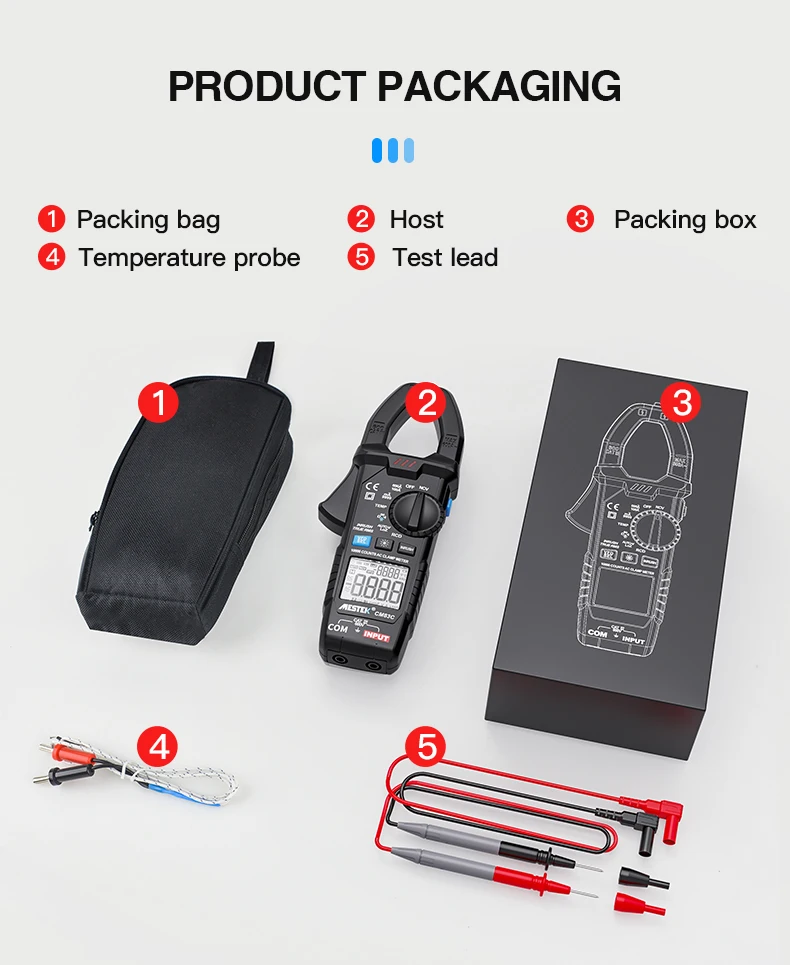MESTEK Digital Clamp Meter 600A DC Current AC/DC Voltage Ohm True RMS Auto Range VFD Capacitance NCV Tester Ammeter Multimeter