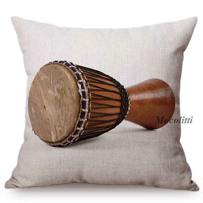 African Djembe Pattern Cushion Cover Africa Tribes Tradition Cultural Art Vintage Decoration Cotton Linen Sofa Throw Pillow Case