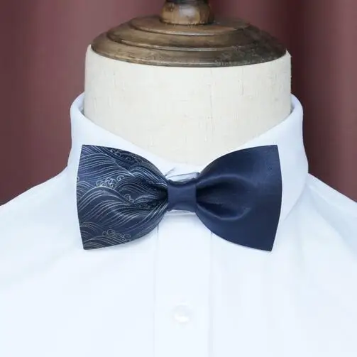 Wave Print Bow tie Men Blue Groom Bowtie British style Fashion Host