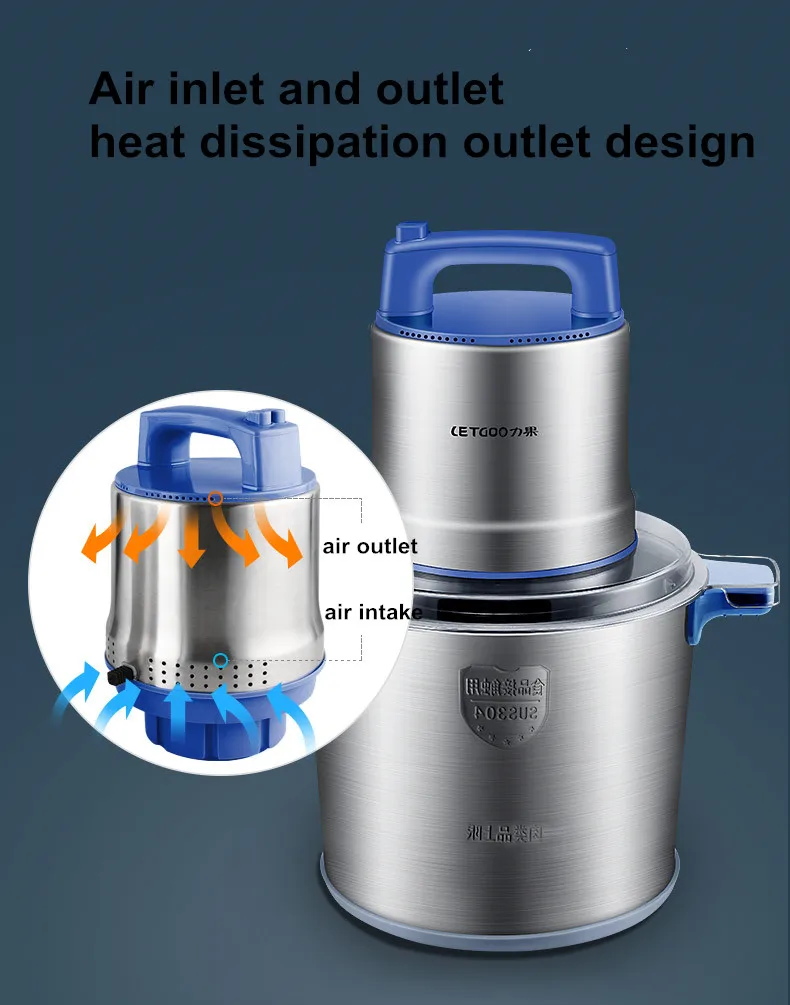 8L Kommerziellen Fleischwolf 1200W High-power Hackfleisch Mixer Hause Elektrische Edelstahl Pfeffer Knoblauch Brecher Gerät – Detail 11