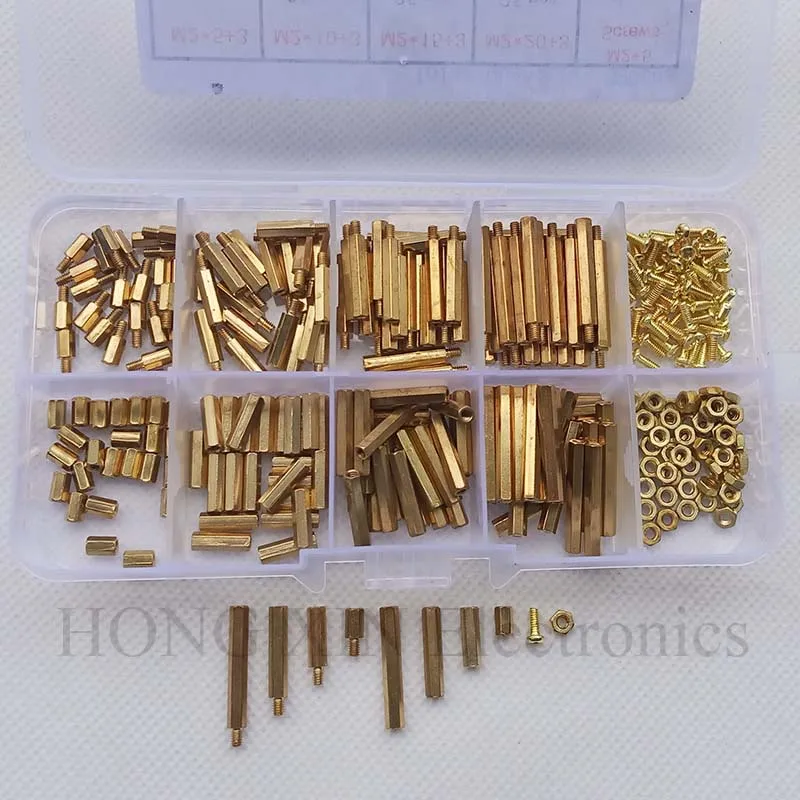 320pcs/Set  M2 Brass Hex Standoff Nut Screw Assortment kit Male Female Threaded Hollow Pillar Spacer Standoff