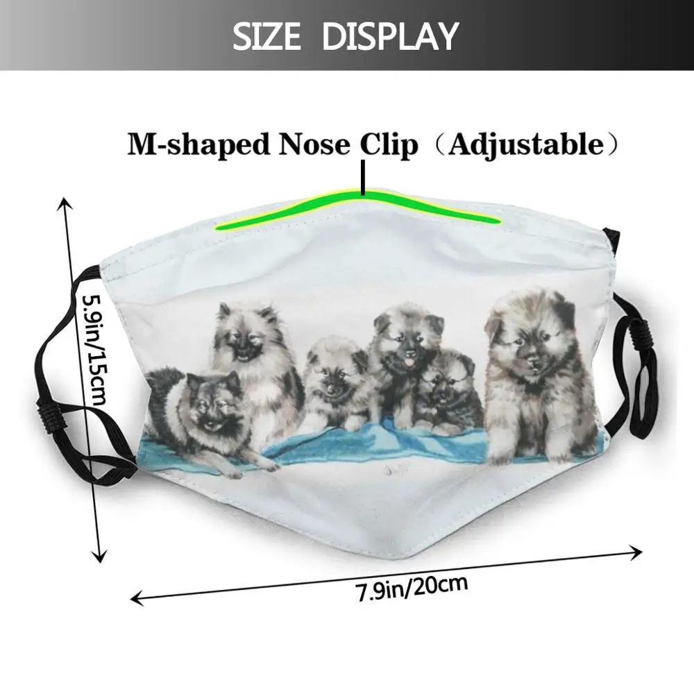 Keeshond PupMED Print Masque buccal anti-poussière, filtre lavable, groupe non sportif, chien, animal de compagnie, animal intermédiaire canin, mammifère, Bbk0100