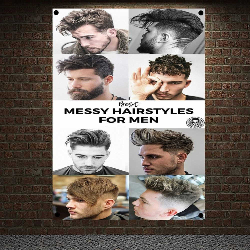 Classic Pompadour Men's Beard Hairstyle Posters Retro Print Art Barber Shop Home Decoration Wall Chart Flag Canvas Painting D4