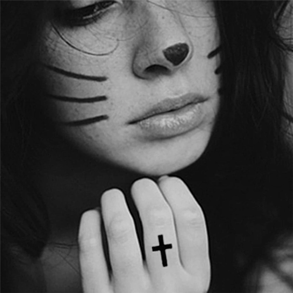 Waterproof Temporary Tattoo Sticker Small Cross Tattoo On Finger Water Transfer Flash Tattoo Fake Tattoo For Girl Women Men