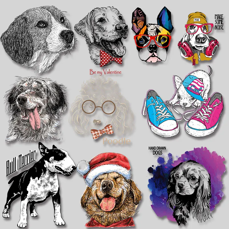 Dog pet Cartoon Animals Heat Transfer PVC Patch Thermal transfer printing Washable DIY Appliques Iron-on Transfers