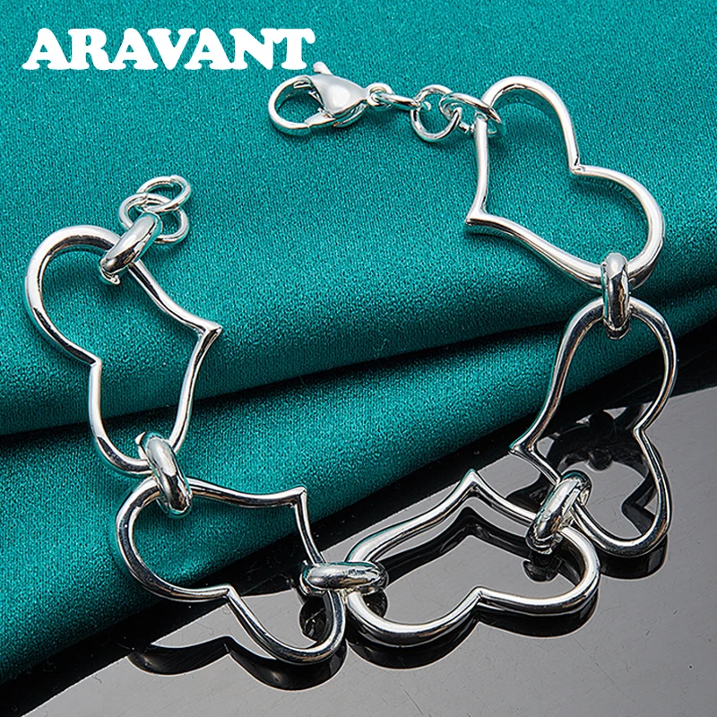 

Aravant 925 Silver Full Heart Charm Bracelet For Women Wedding Fashion Jewelry