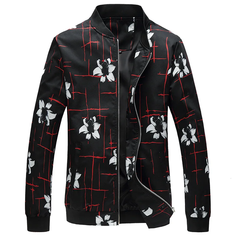 Men Floral Printed Fashion Slim Fit Mens Casual Jackets Long Sleeve Spring Autumn Bomber Jacket  Mens Windbreaker Coat Male