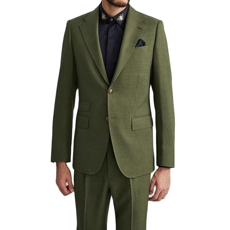 Blazer Trousers Olive Green Notched Lapel 2pcs Single Breasted Men Suits Sets Wedding Wear Business Formal Slim Fit Jacket Pants