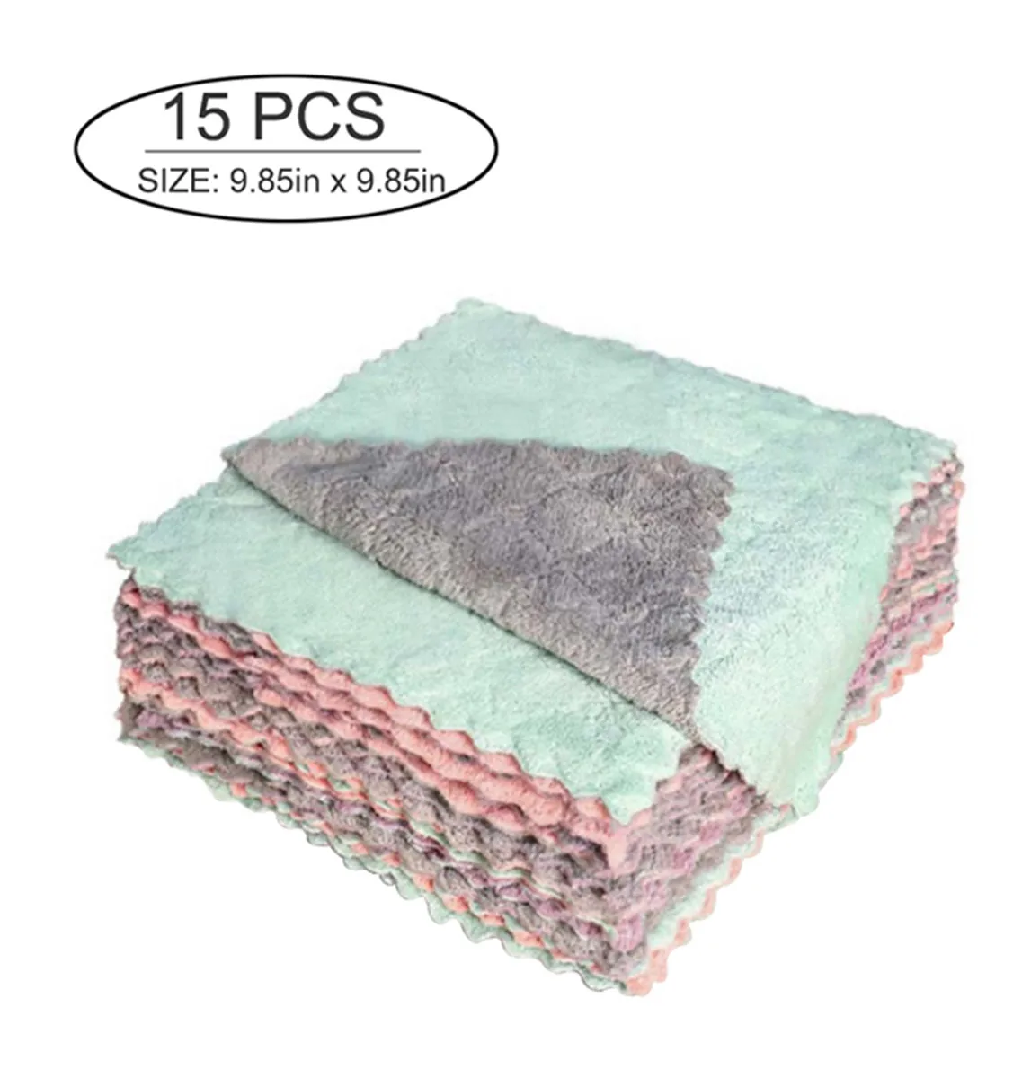 

15 Pcs 9.85"x9.85" Double-Layer Dish Drying Towels Cloth Absorbent Dishtowels Nonstick Oil Towel Wiping Kichen Tool Accessories