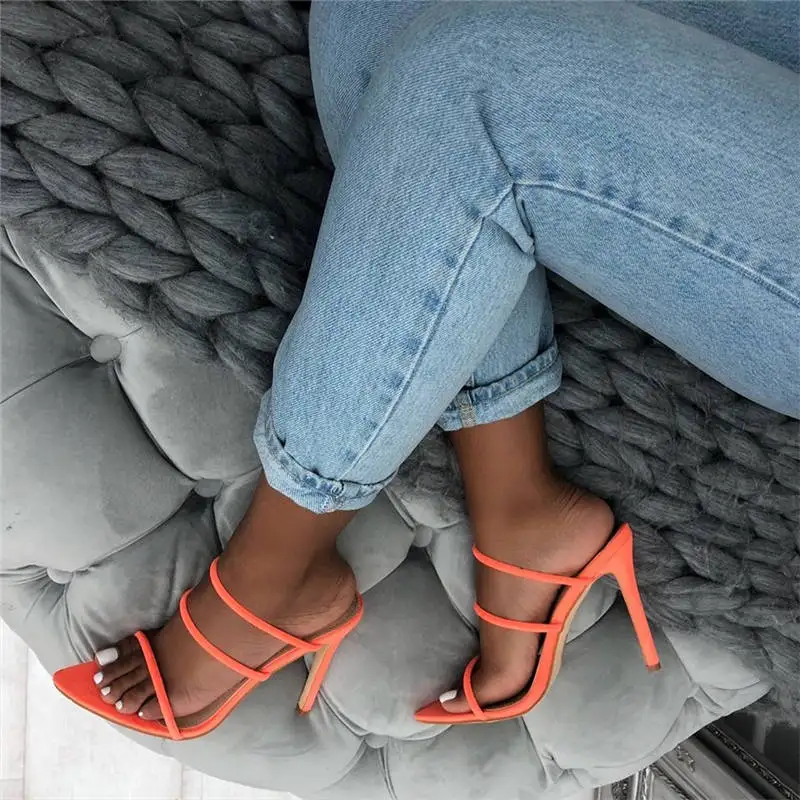 2020 Candy bright color Fashion Thin Belt Women Sandals Thin High Heels Pointed Toes Dance Gladiator Shoes Shallow Party 35-43