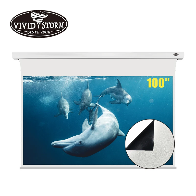 

VIVIDSTORM 100 inch Slimline Electric ceiling mounted projector screen PVC white cinema screen material UHD Home/Movie/Theater