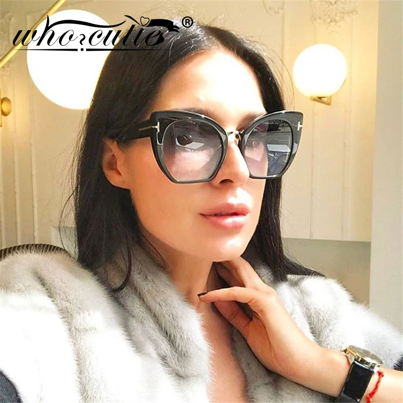 WHO CUTIE 2025 gafas de sol de gran tamaño con forma de ojo de gato para mujer y hombre, marca de diseñador Tom Fasion, gafas de sol de plástico de leopardo, gafas de sol femeninas OM694B