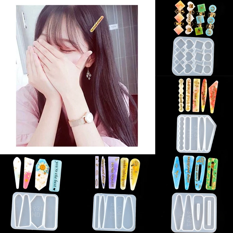 Geometric Barrette Hair Clip Silicone Mold Jewelry Epoxy Resin Acrylic DIY Hairpin Keychain Bookmark Casting Making Tool