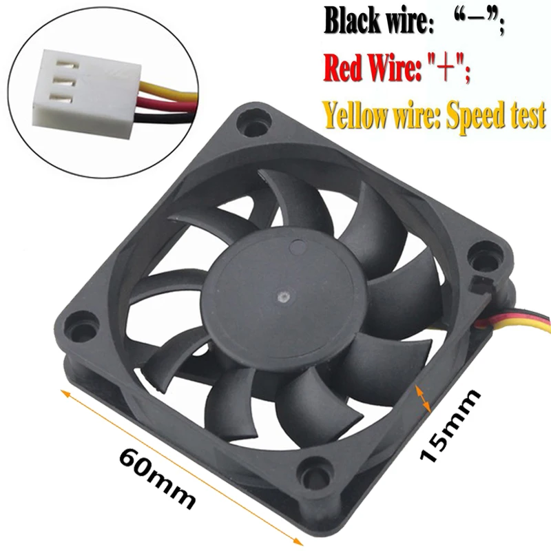 200Pcs/Lot Gdstime 60mm 12V 3 Pin DC Cooling Fan Test Speed 60x60x15mm 6cm 6015 for PC Computer Case CPU Cooler