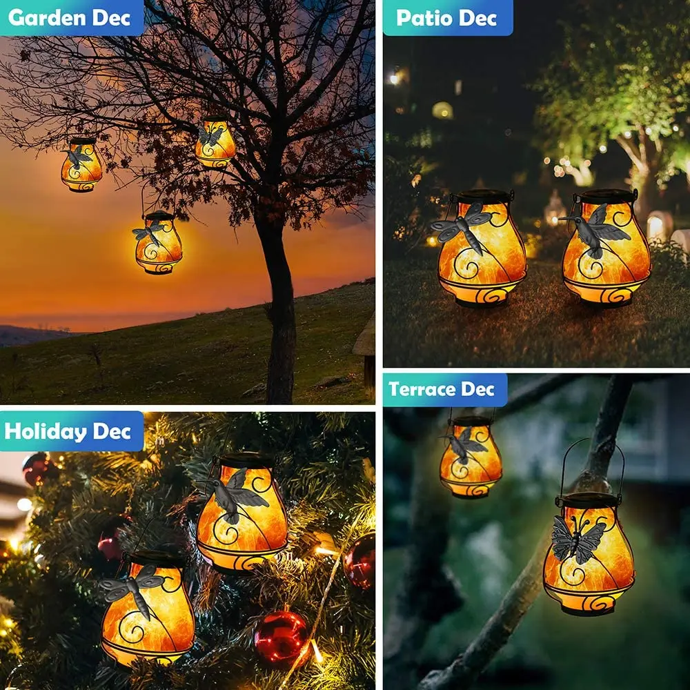 Imagem -05 - Pendurado ao ar Livre Flickering Flame Metal Solar Led Garden Lantern Lâmpada Portátil Luz Impermeável