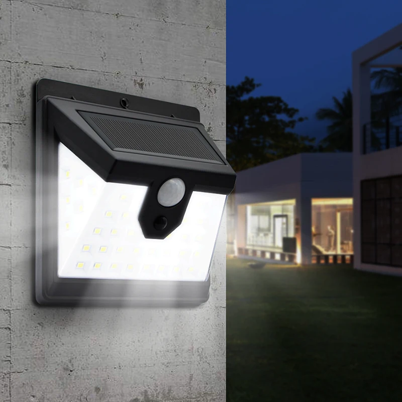 led luzes solares lampadas de iluminacao ao ar livre alimentado luz solar a prova impermeavel agua pir sensor movimento rua luz led para a decoracao do jardim novo 01