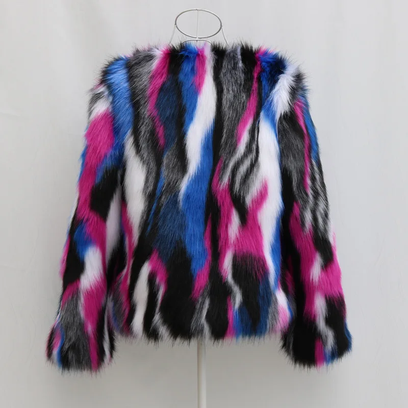 Chaquetas Para Mujer Oversized Man-Made Fur Jackets For Women Mixded Color Fashion Female Warm Fake Fur Coats S/9Xl J3251