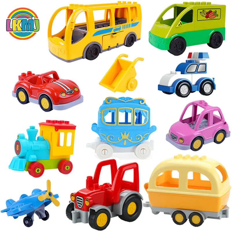 30 Style Yellow School Bus Car Diy Bricks Vehicle Accessories Compatible Big Size Car Building Block Kids Boys Girls Toys Gifts