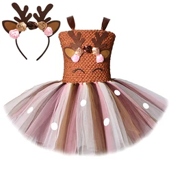 Christmas Deer Costume for Baby Girls Tutu Dress Reindeer Kids Animal Birthday Outfit Children Halloween Costumes Girl Clothes