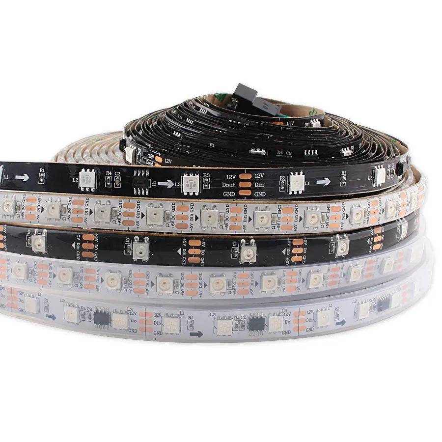 Zuczug-Tira de luces LED RGB WS2811 WS2812B 5M 5 12 voltios impermeable 5050 30/60/144 led/m WS2812 WS2812B DC 5V 12 V, cinta de rayas led