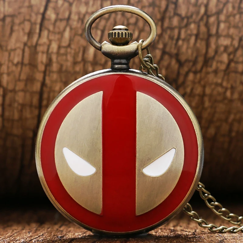 Marvel Deadpool Comic Black Antique Quartz Pocket Watch Cartoon Badass Fob Chain Pendant Clock Cosplay Gifts for Men Women Fans