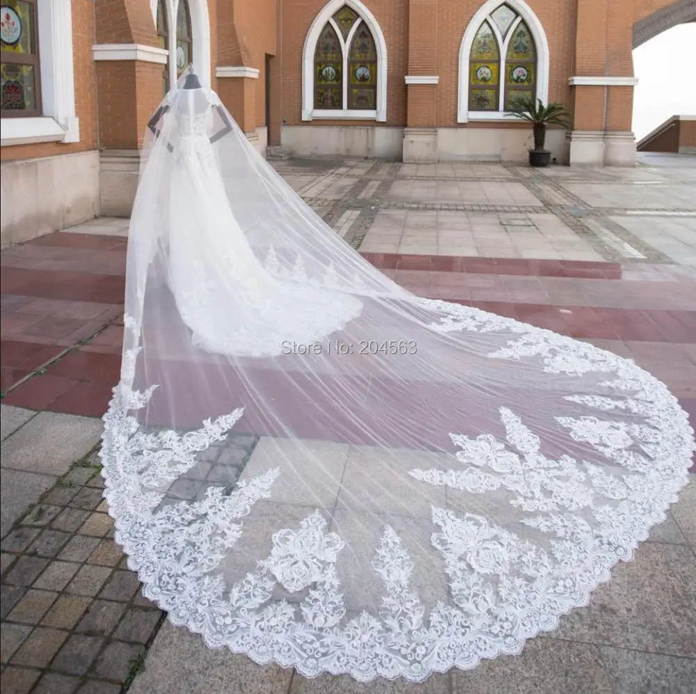 

One-Layer Stunning Lace Cathedral Style Wedding Veil Unique 5 Meters Long Bridal Veils Stunning Wedding Veil with Comb MM