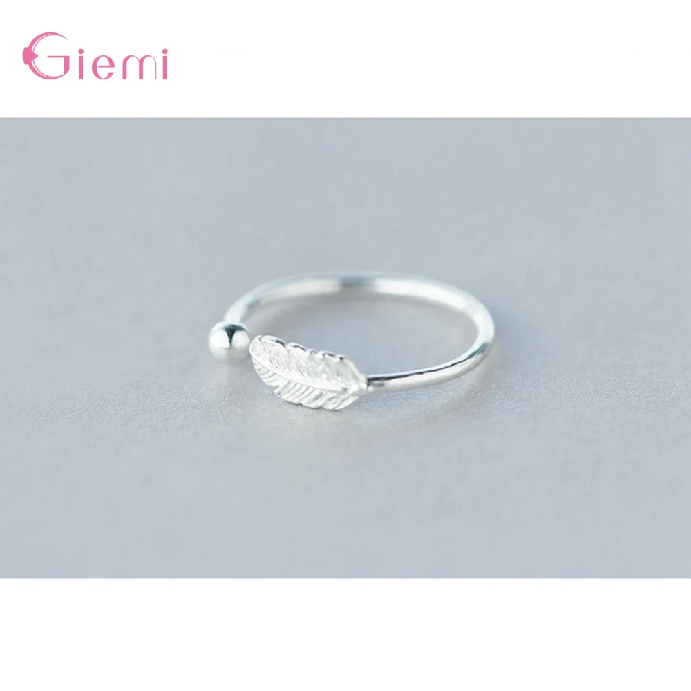 Authetic S925 Silver Simple Luxury Lucky Leaf Design Opening Rings For Women Men Proposal Enagement Ring Lover Gifts