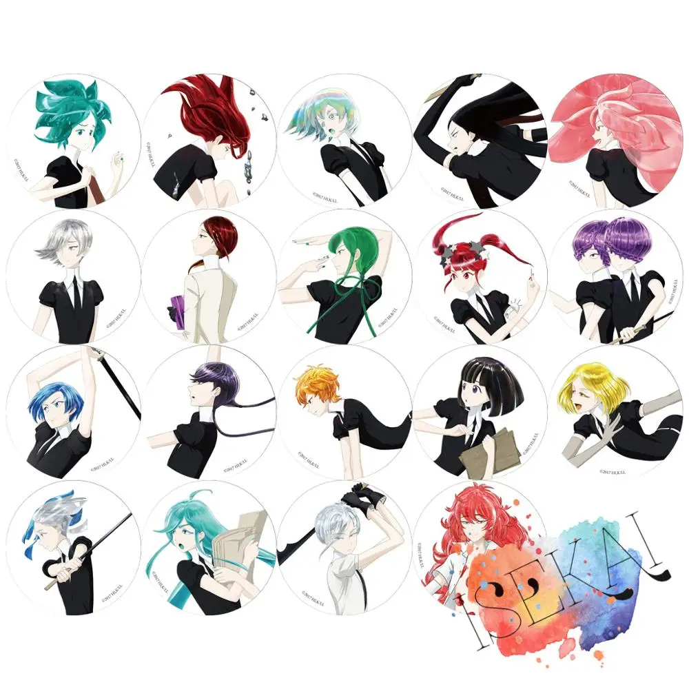 Houseki Anime Lustrous Badge Phosphophyllite Cinnabar Bort Antarcticite Metal Badge Brooch Pins