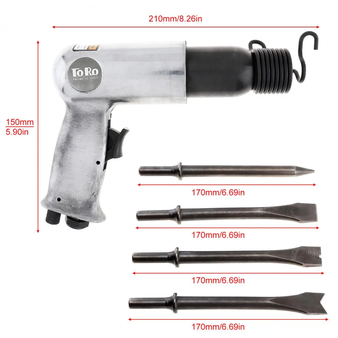 Pistolet professionnel pour déterminer la rouille, pelles à gaz, petit antirouille, marteau à air, outils pneumatiques avec 4 burins, jeu de 9190mm,