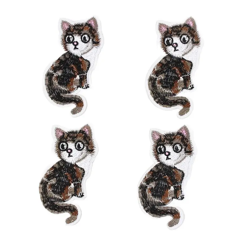 10pcs/lot Iron On Lifelike Cat Patches Embroidered Cartoon Animal Stickers for Bags Jeans Clothes DIY Fabric Appliques Badge