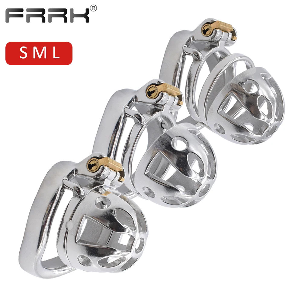 FRRK Chastity Cage Ultra Small Authentic Metal Cock Device Steel Bird Lock Penis Rings Large BDSM Bondage Sex Toys for CBT