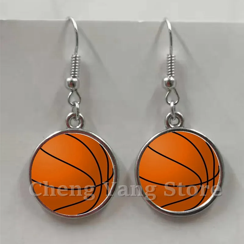 Anting Bola Bisbol Kasual Sporty Kaca Cembung Bulat Bola Voli Gambar Sepak Bola Anting Logam Hadiah Ulang Tahun