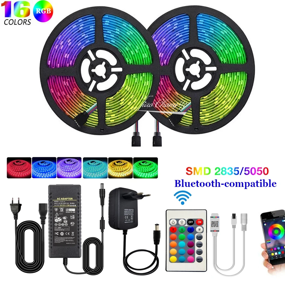 

Светодиодная ленсветильник RGB 5050 3528, 5-20 м + контроллер BT smart APP, совместим с Bluetooth, ИК-пульт дистанционного управления с 24 кнопками + комплект питания со светодиодным индикатором 12 В