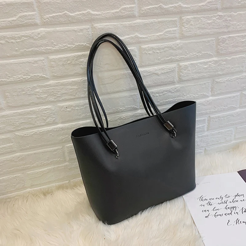 Simple Style Large Capacity Shoulder Bags For Women Solid Color Fashion Pu Leather Handbag Totes Female Shopping Bag Pack