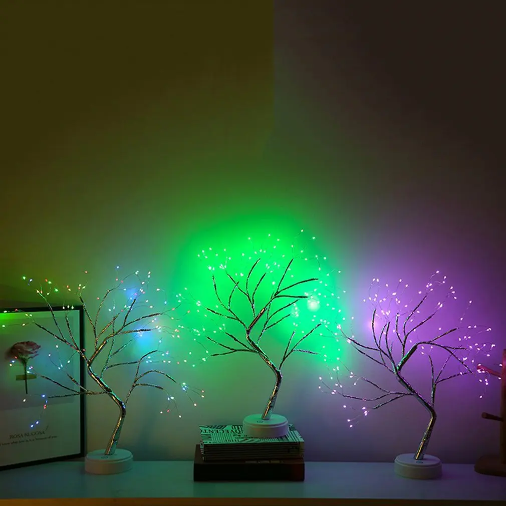 LED Firefly Tree Lights Bonsai Bedroom Desk Top Table Lamp Decoration Touch Branches Home Party Holiday Warm Light