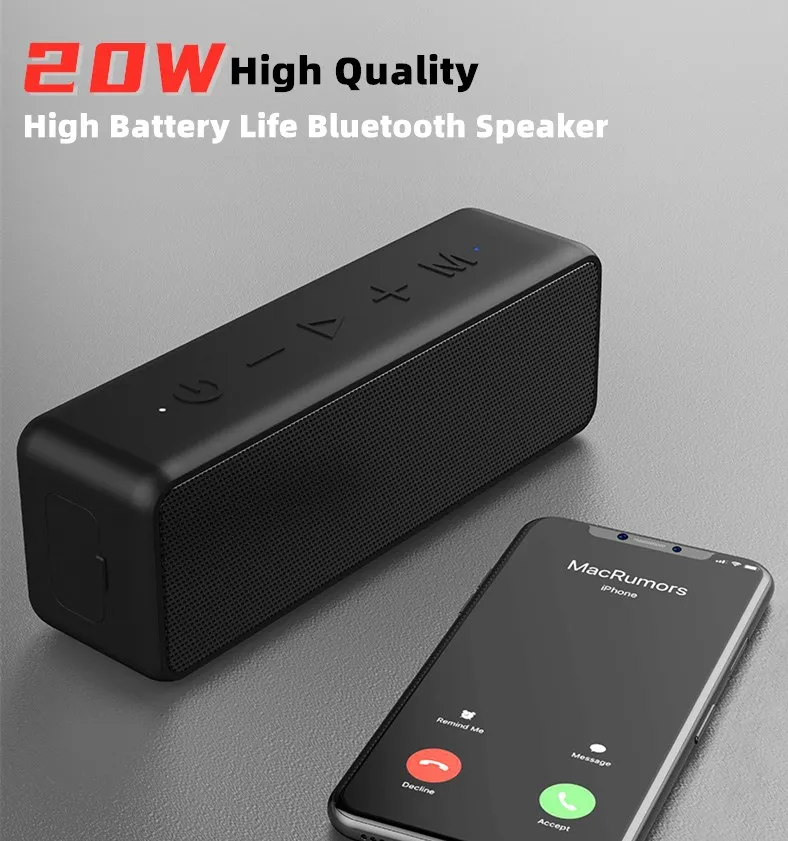 

20W Outdoor Portable Bluetooth Speaker Waterproof Bass Column Subwoofer Soundbar High Power BoomBox Music Center caixa de som