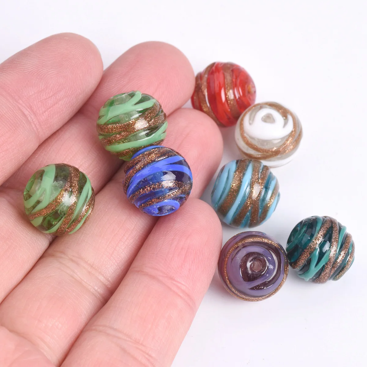 5pcs 14mm Round Clew Shape Handmade Lampwork Glass Loose Beads for Jewelry Making DIY Crafts Findings