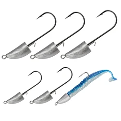 10pcs Fishing Hooks With Lead Head 3.5g 5g 7g 10g 14g 20g Bullet Head Jig Hook Freshwater Weedless Long Shank Hook For Soft Lure